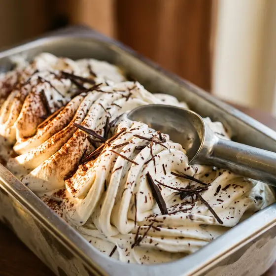 Stracciatella mit dunklen Schokoladensplittern im Sahneeis